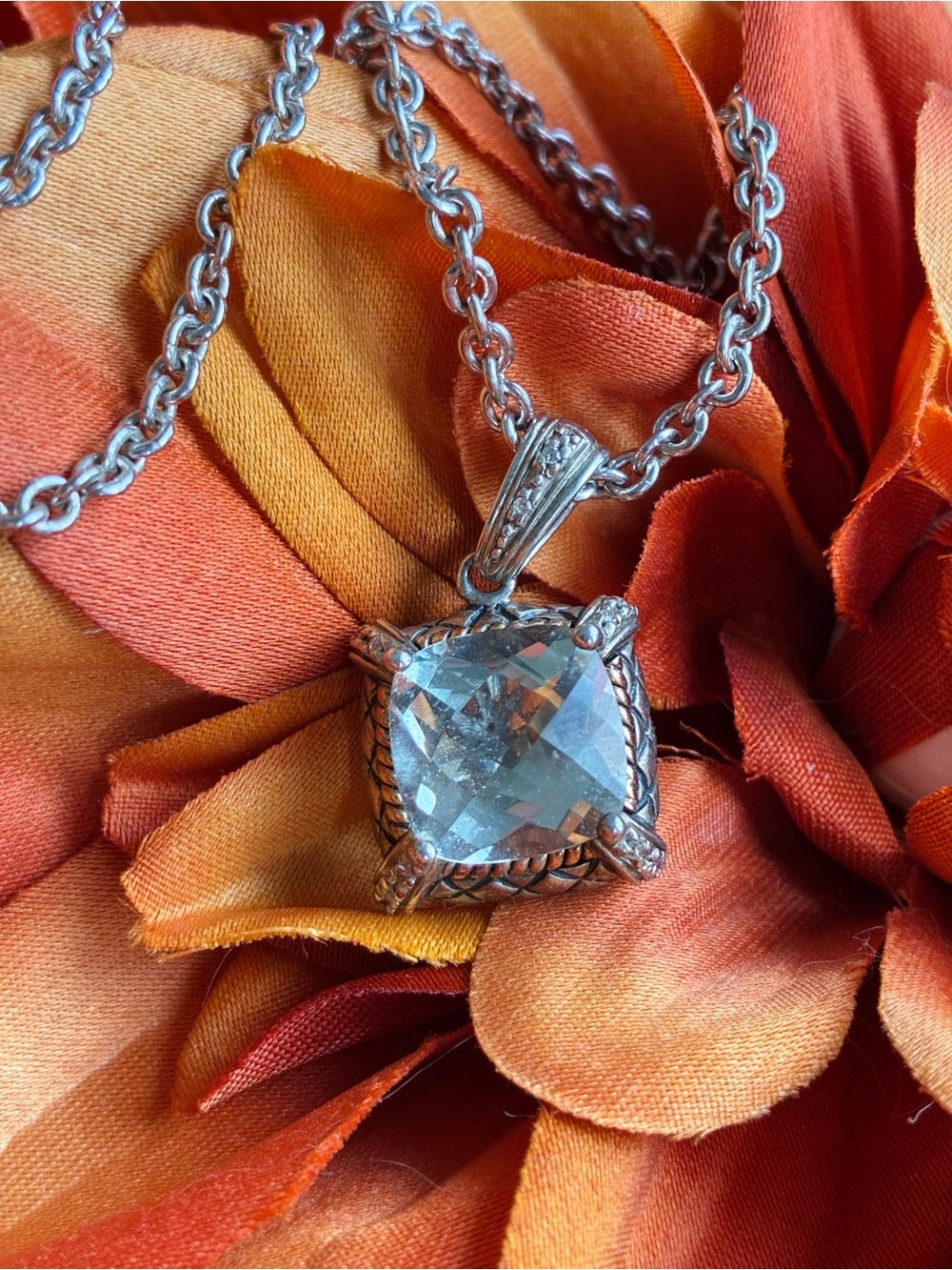 Andrea Candela 14K Gold and 925 Sterling Silver Green Amethyst Pendant Necklace